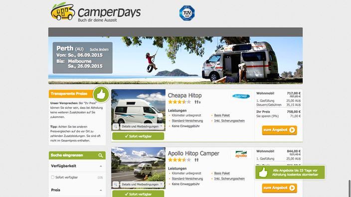 CamperDays.de Suchergebnisse