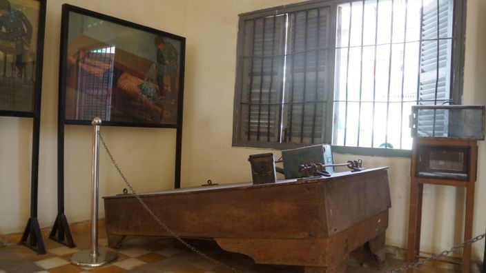 Torture Rack S-21 Museum Tuol Sleng Phnom Penh Cambodia